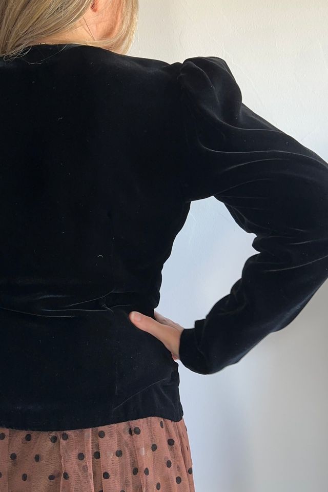Vintage Black Velvet Wrap Jacket with Jeweled Button Selected by KA.TL.AK #3