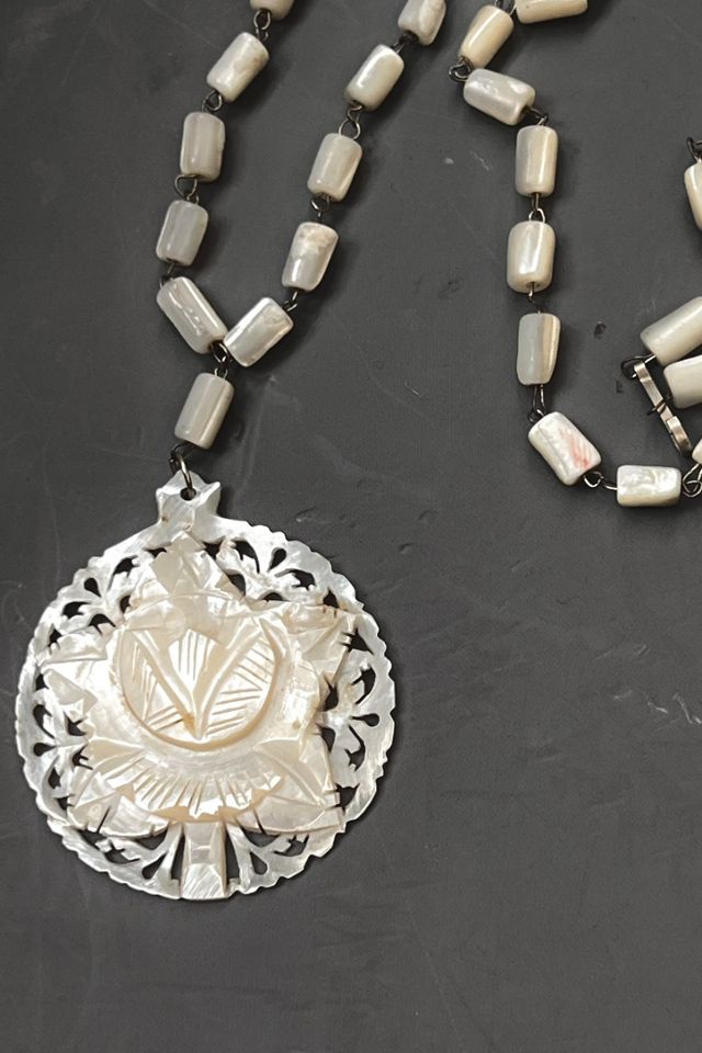 Vintage Hand Carved Mother of Pearl Flower Necklace Selected by Anna Corinna #1
