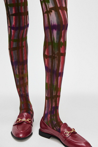 Legssss Hand-Dyed Plaid Tights At Free People In Pink/Green, Size: L-XL/G-TG