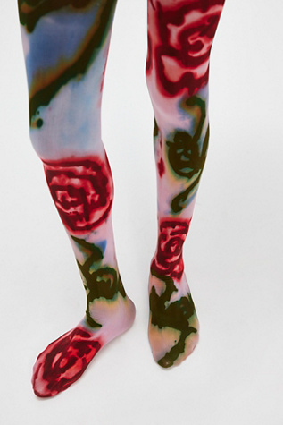 Legssss Hand-Dyed Floral Tights At Free People In Pink, Size: L-XL/G-TG