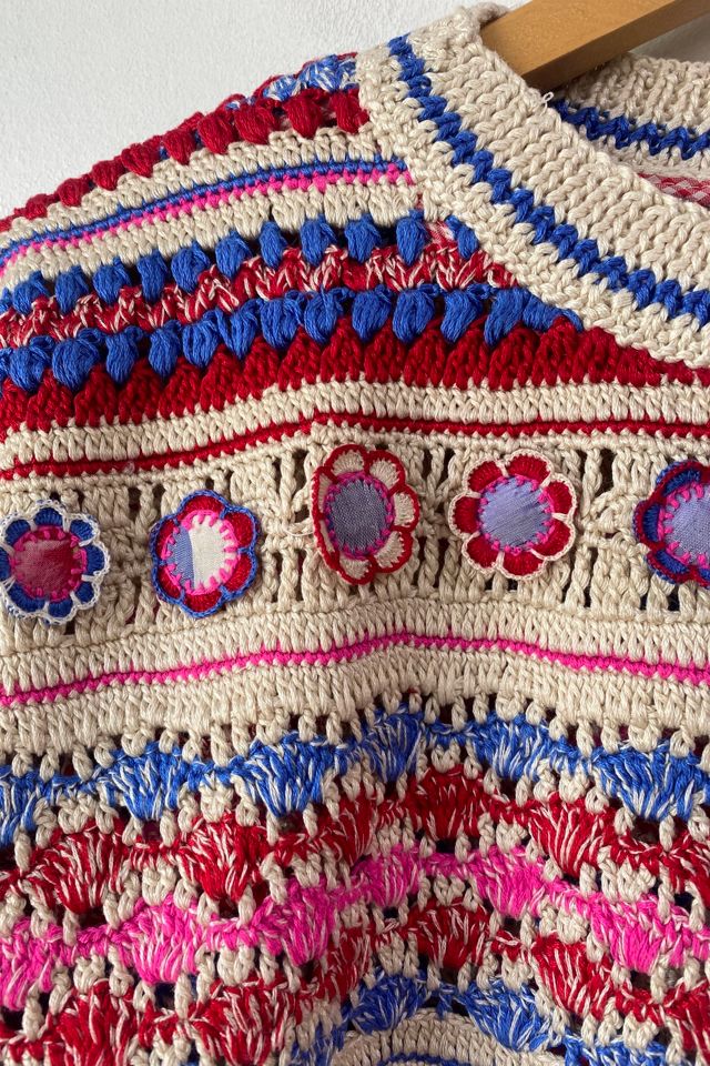 Pero Crochet Hand Knit  Floral Faire Isle Sweater #1