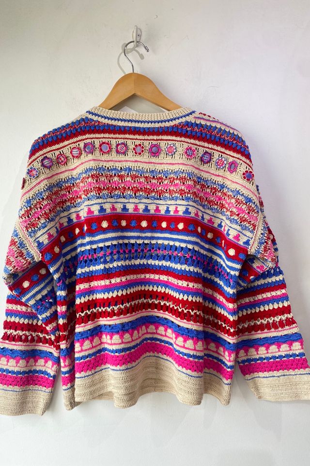 Pero Crochet Hand Knit  Floral Faire Isle Sweater #2
