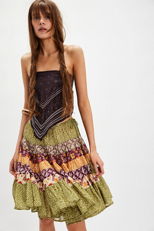 Jupe Imprimée Multi-Couches par Free People en Combo Terre Rayures Foulard, pour femme taille: XL
