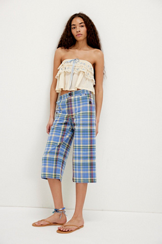 Bay Course Straight Cropped Pants At Free People In Charlie Plaid, Size: US 14