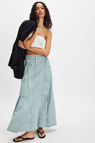 Rough Riding Maxi Skirt At Free People In Sterling Blue, Size: Small