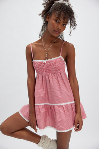 Frankies Bikinis Baby Gauze Slip Dress at Free People in Ladybug Gingham, Size: Small