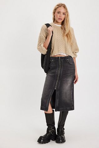 Lee Zip-Front Midi Skirt