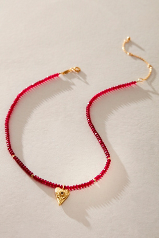 Satya Jewelry Onyx Heart Necklace at Free People in Red