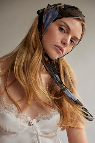 Helena Floral Chiffon Hair Scarf by Free People in Black