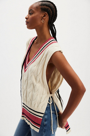 Coastal Prep Poncho Vest Jacket At Free People In Ivory/Red