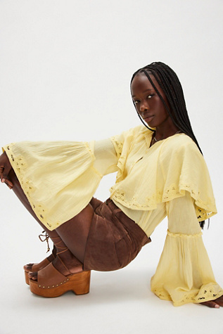 Riley Battenburg Blouse par Free People en Marimba Citron, pour femme