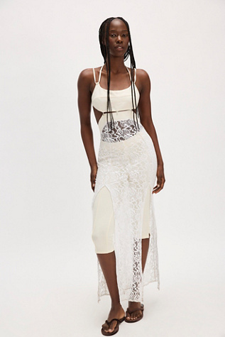 Kettel Linen Lace Strap Dress at Free People in White, Size: Small