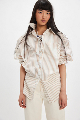 Sabine Striped Articulated Shirt at Free People in Ecru Combo, Size: Large