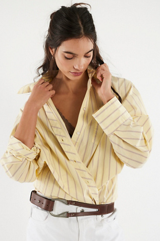 Sabine Striped Articulated Shirt by Free People in Yellow, Size: XL