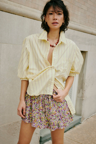 Sabine Striped Articulated Shirt by Free People in Yellow, Size: XL