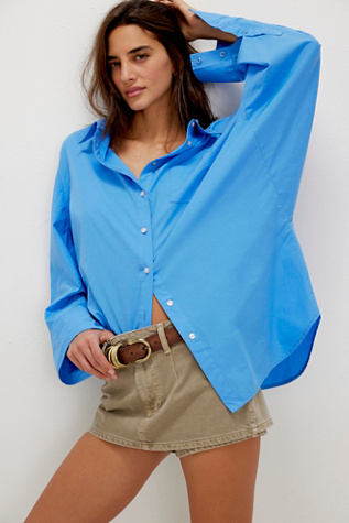 Sabine Tailored Shirt At Free People In Sapphire, Size: XL