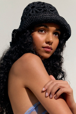 Cut-Out Daisy Straw Hat at Free People in Black