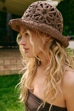 Cut-Out Daisy Straw Hat by Free People in Brown