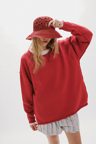 Cut-Out Daisy Straw Hat at Free People in Red