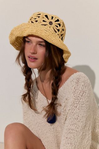 Cut-Out Daisy Crochet Straw Bucket Hat