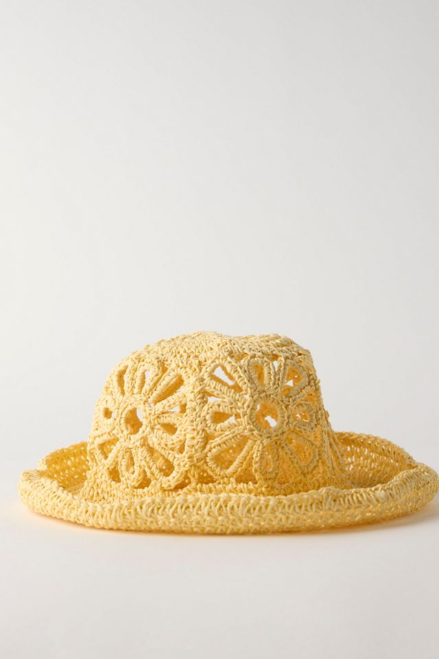 Cut-Out Daisy Crochet Straw Bucket Hat #3