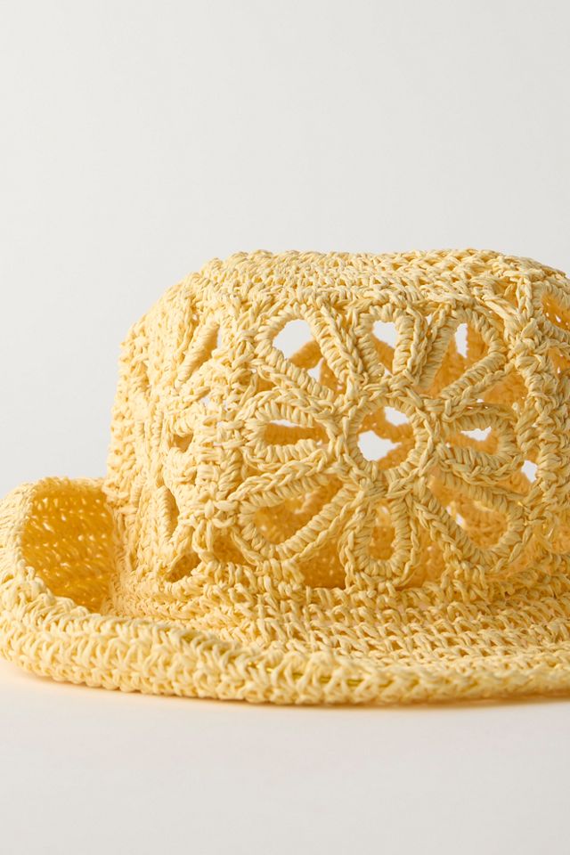 Cut-Out Daisy Crochet Straw Bucket Hat #4