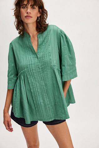 We The Free Willow Button Down Top at Free People in Bottle Green, Size: Medium