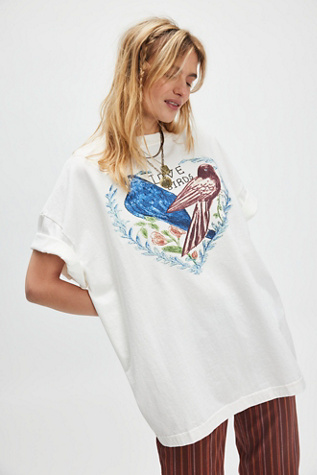 Love Birds Tee By Ragabond At Free People In Ivory, Size: Medium