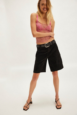 We The Free Dylan Vegan Suede Long Bermuda Shorts at Free People in Black, Size: 31