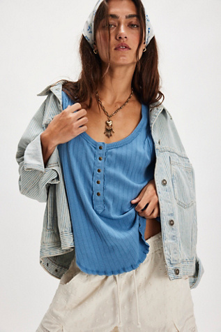 Care FP Bryson Henley Tank by We The Free at Free People in Deep Water, Size: XL