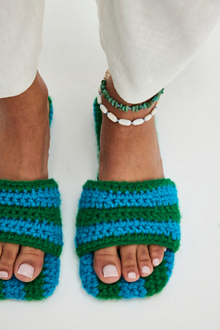 Show Your Stripes Hand Knitted Sandals by FP Collection at Free People in Blue Combo, Size: US 9