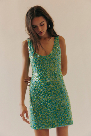 Emma Mulholland on Holiday Sequin Mini Dress at Free People in Aqua, Size: Small