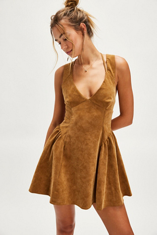 Vera Suede Mini Dress At Free People In Tobacco, Size: Large