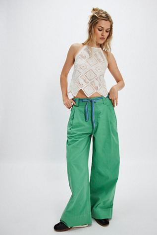 Buckle Back Trousers by Free People in Green, Size: US 0