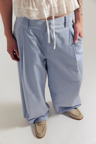 Buckle Back Wide-Leg Trousers by Free People in Blue, Size: US 8