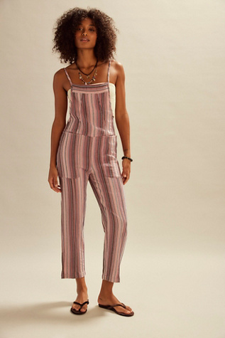 Freya Stripe Overalls by Free People in Pink, Size: M