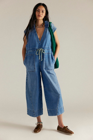 We The Free Lantana Cropped Coverall at Free People in Medium Wash, Size: XS