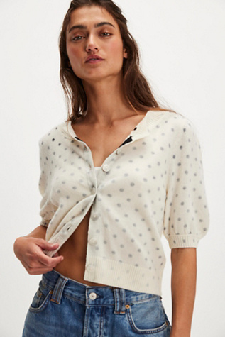 Isla Patterned Cardi by Free People in White, Size: XL