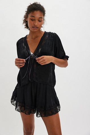 Morning Breeze Bed Jacket by Intimately at Free People in Washed Black, Size: XL