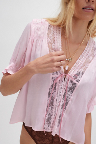 Morning Breeze Bed Jacket by Intimately at Free People in Pink, Size: M