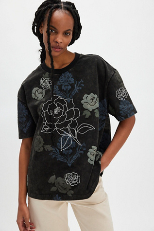 Denim And Bone Floral Grunge Tee At Free People In Black, Size: XS