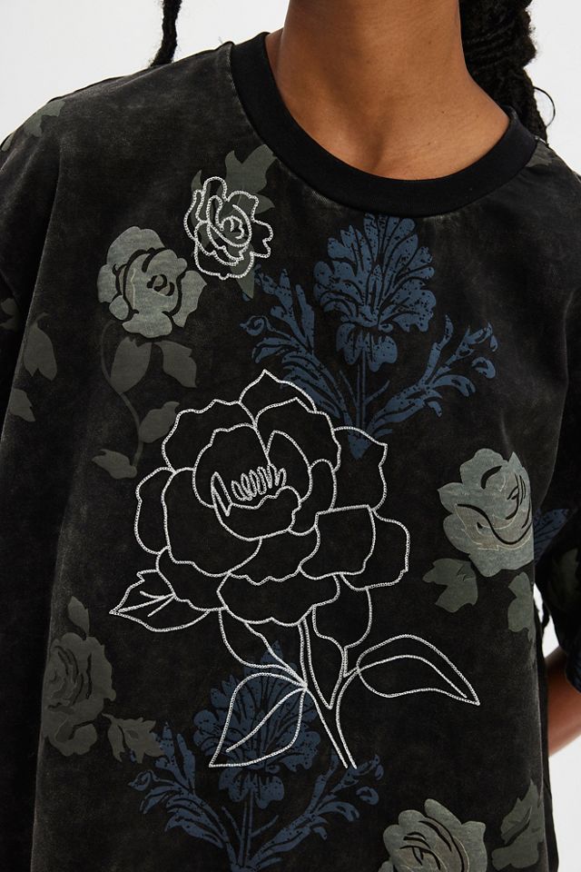 Denim and Bone Floral Grunge Embroidered Tee #2