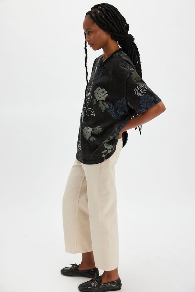 Denim and Bone Floral Grunge Embroidered Tee #3