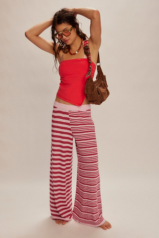 Allyson Striped Trousers by free-est at Free People in Pink Lady Combo, Size: Large