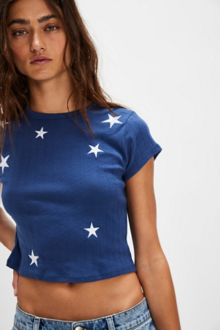 Daydreamer Embroidered Tee at Free People in Navy/Marin, Size: Large