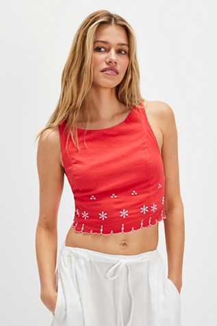 Kayla Solid Embroide Top by Free People in Red, Size: S