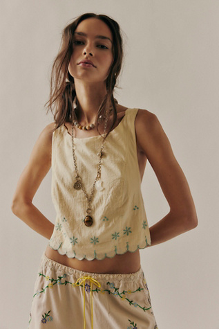 Kayla Solid Embroidered Top at Free People in Yel/Jaune, Size: Large