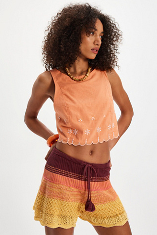 Kayla Solid Embroidered Top at Free People in Orange, Size: L