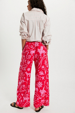 Day's End Linen Printed Pull-On Pants by Free People in Red, Size: M