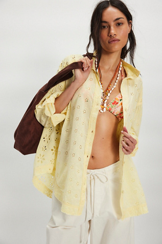 We The Free Mae Washed Eyelet Shirt at Free People in Yellow, Size: L